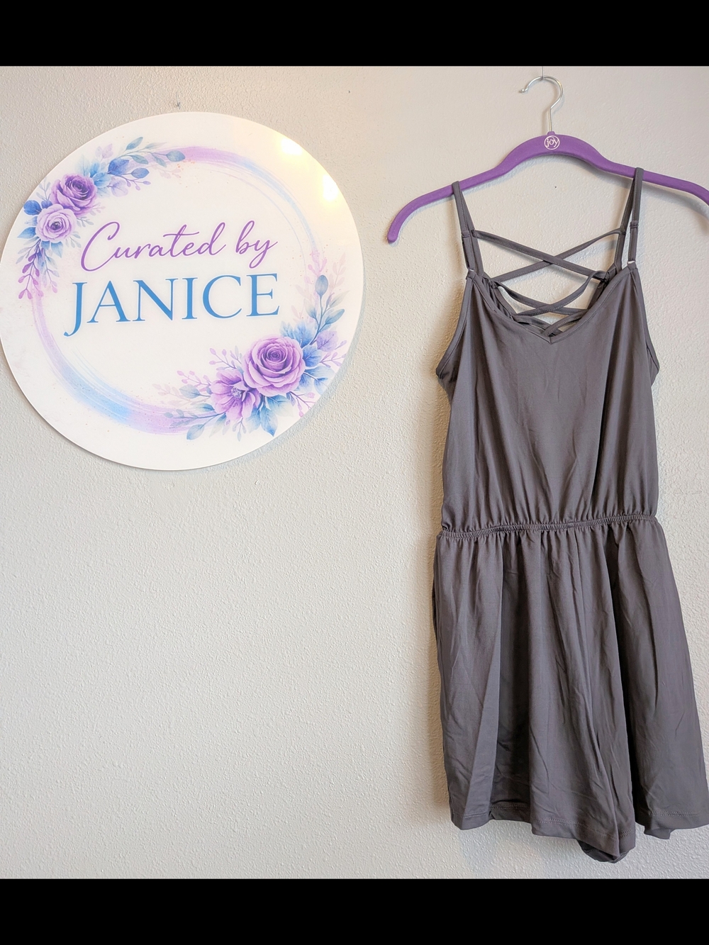 NWT | Pink Rose | Vintage Strappy Crisscross Neck Romper | Smokey Charcoal